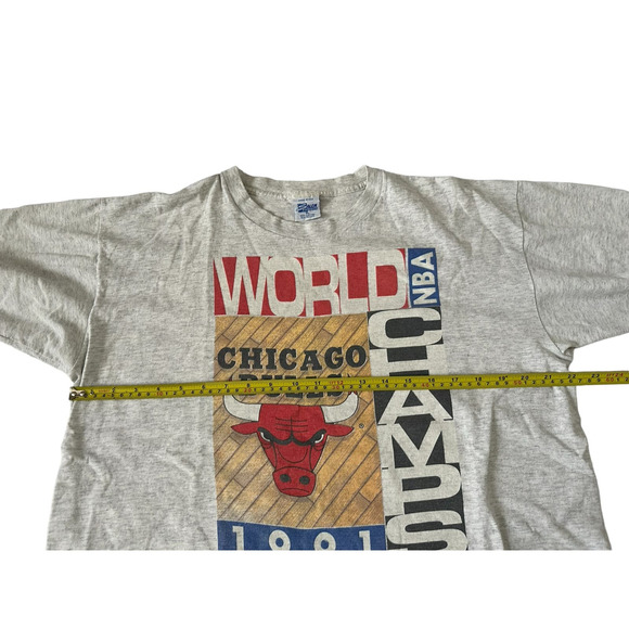 Vintage 90s 1991 Chicago Bulls World NBA Champs XL Gray Single Stitched Shirt - Picture 5 of 6